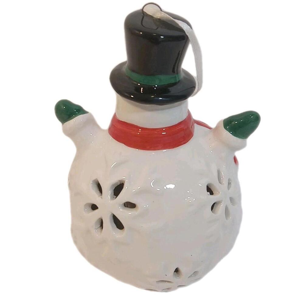 Mr Christmas Ceramic Snowman Ornament Red White Black Green 5" LED Lights Up - Picture 5 of 6